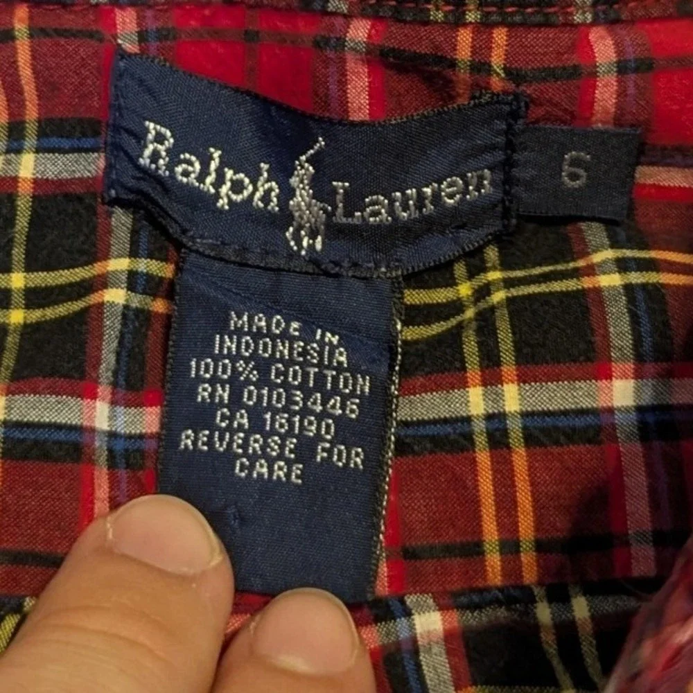 Ralph Lauren Kids Red Tartan Plaid Button Down Shirt Sz 6 Long Sleeve Pony Logo